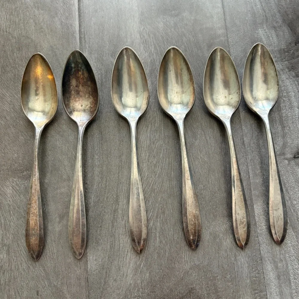6 Vintage Community Plate Silverplated Teaspoons Monogram Art‎ Deco 6